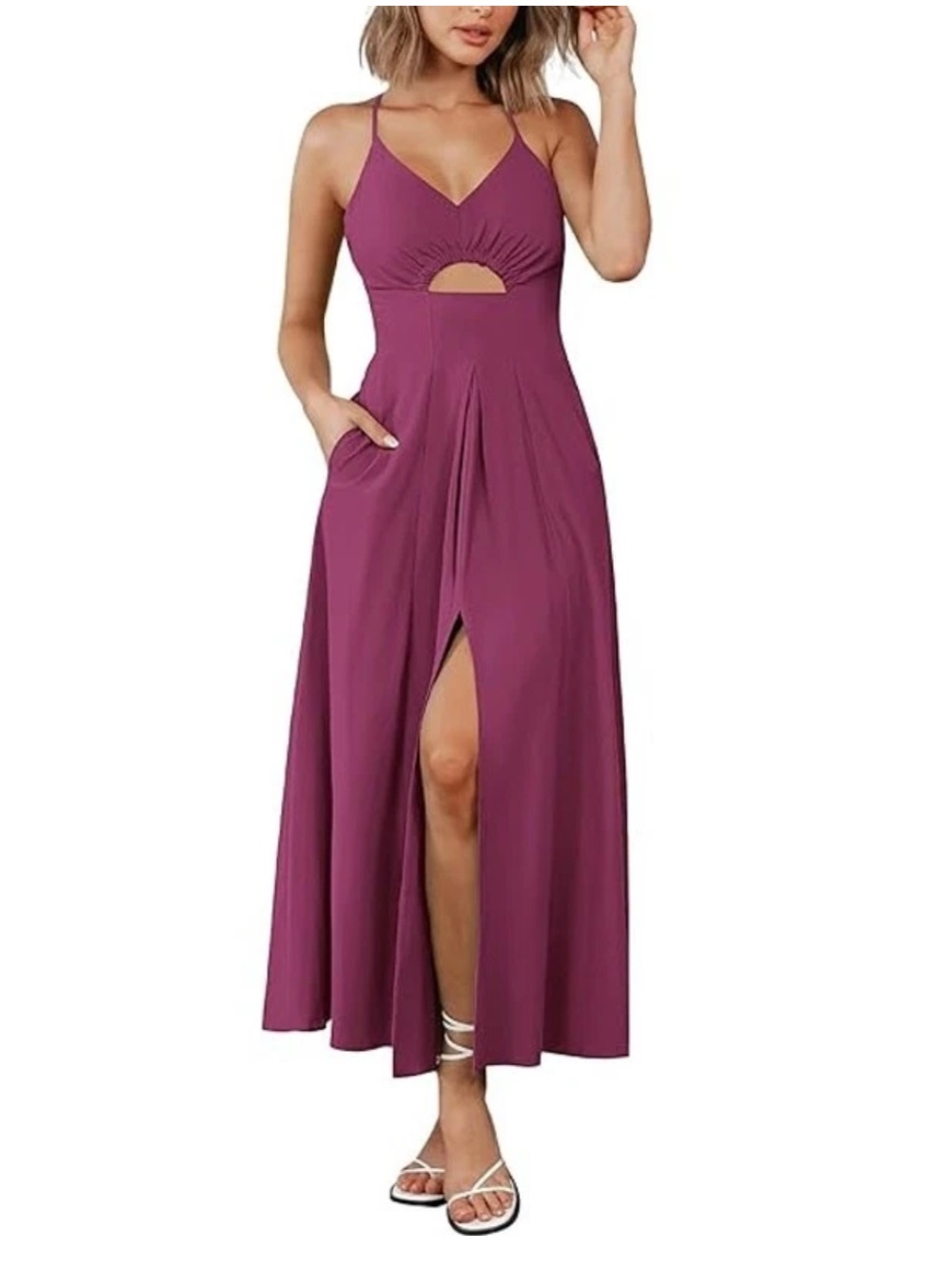 BTFBM Women's S V-Neck Cutout Strappy Maxi Dress